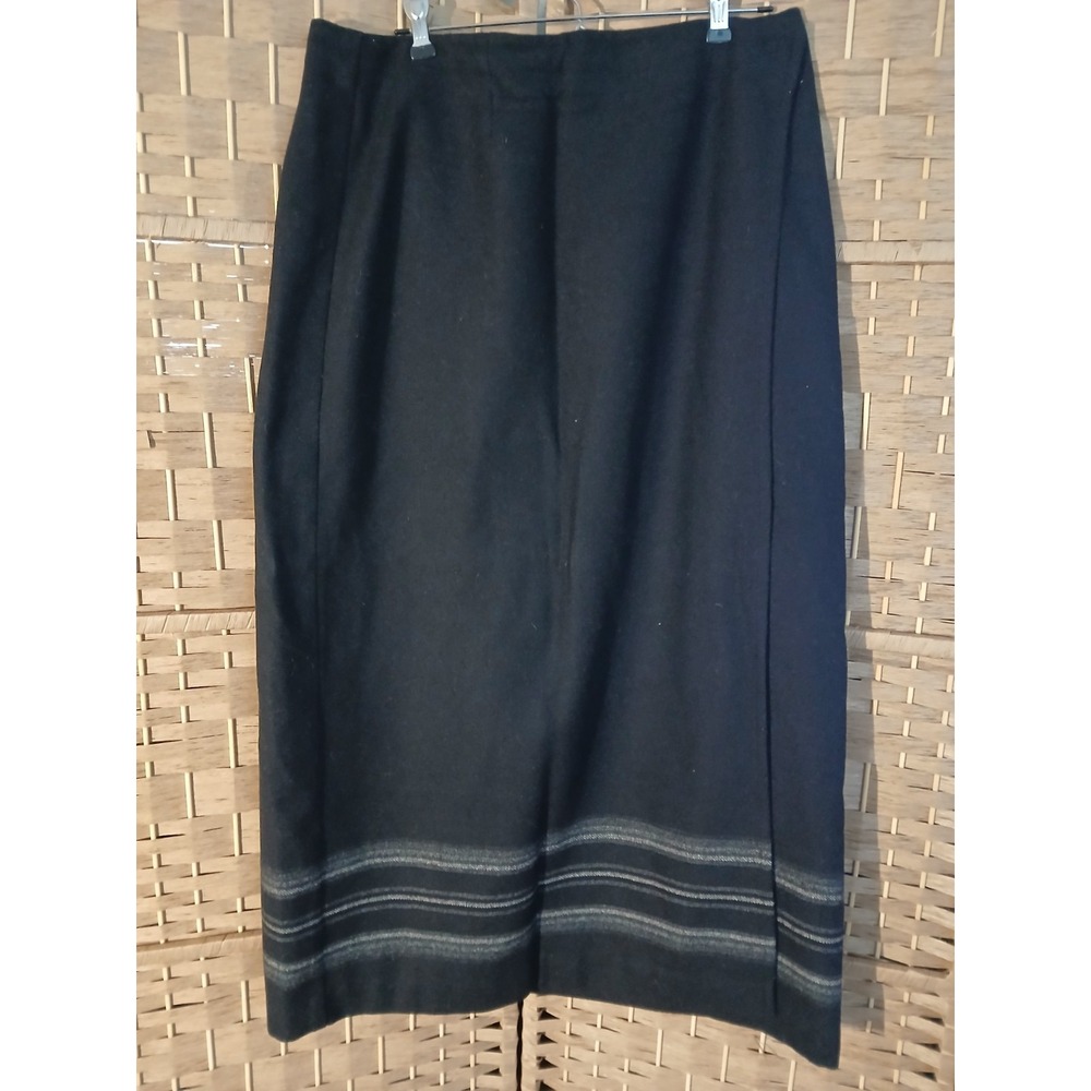 Vtg Eddie Bauer Black Striped Wool Blend Maxi Wrap Skirt Sz 14 Academia Business